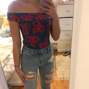 Free People Floral off the shoulder bodysuit